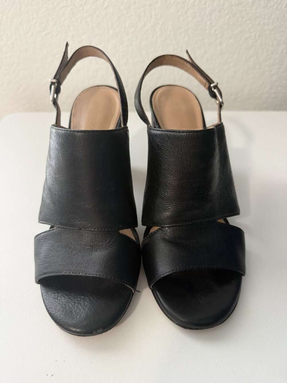 ANTONIO MELANI Women's Sz 7.5 Haines Sexy Black Leather OPEN TOE HEELED Sandals